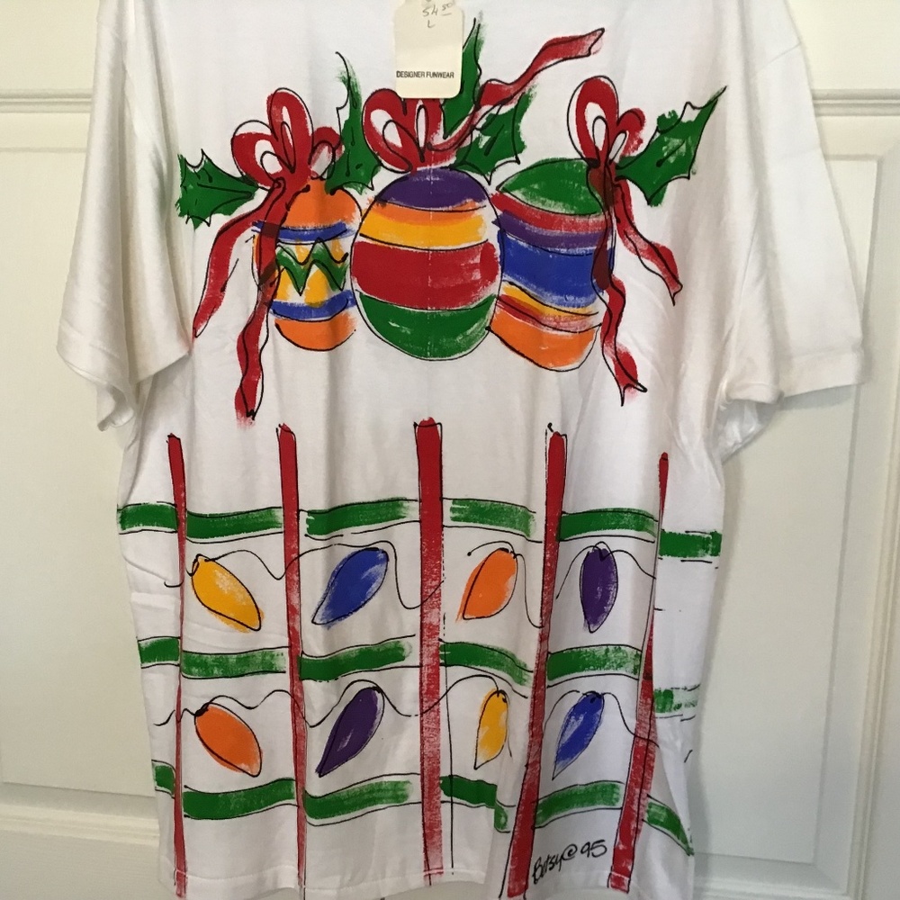 NWT vintage 1995 Hand painted Christmas T-shirt